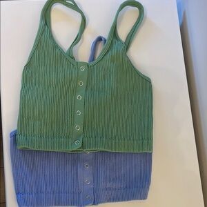 Aerie Green and Blue Ribbed Tank Tops Cropped Size Medium